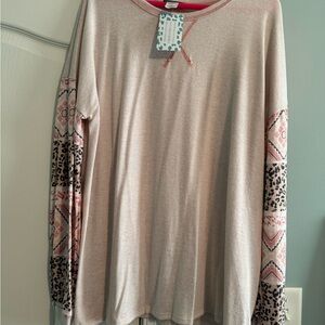 Pink Clover Beige Long Sleeve Top
